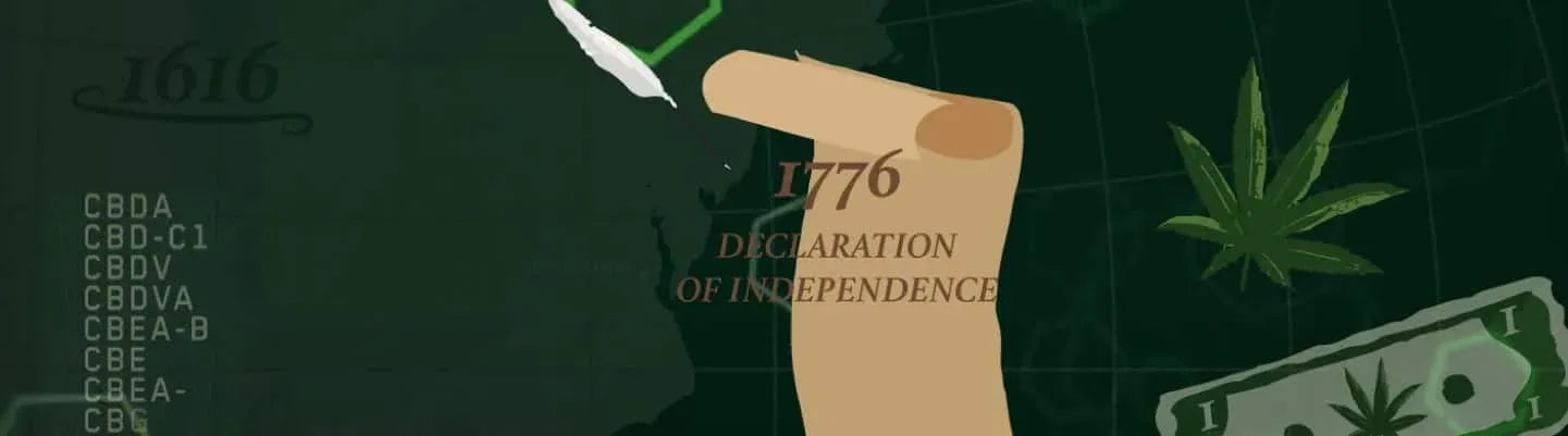 Digital art of hemp plant and Declaration of Independence.
