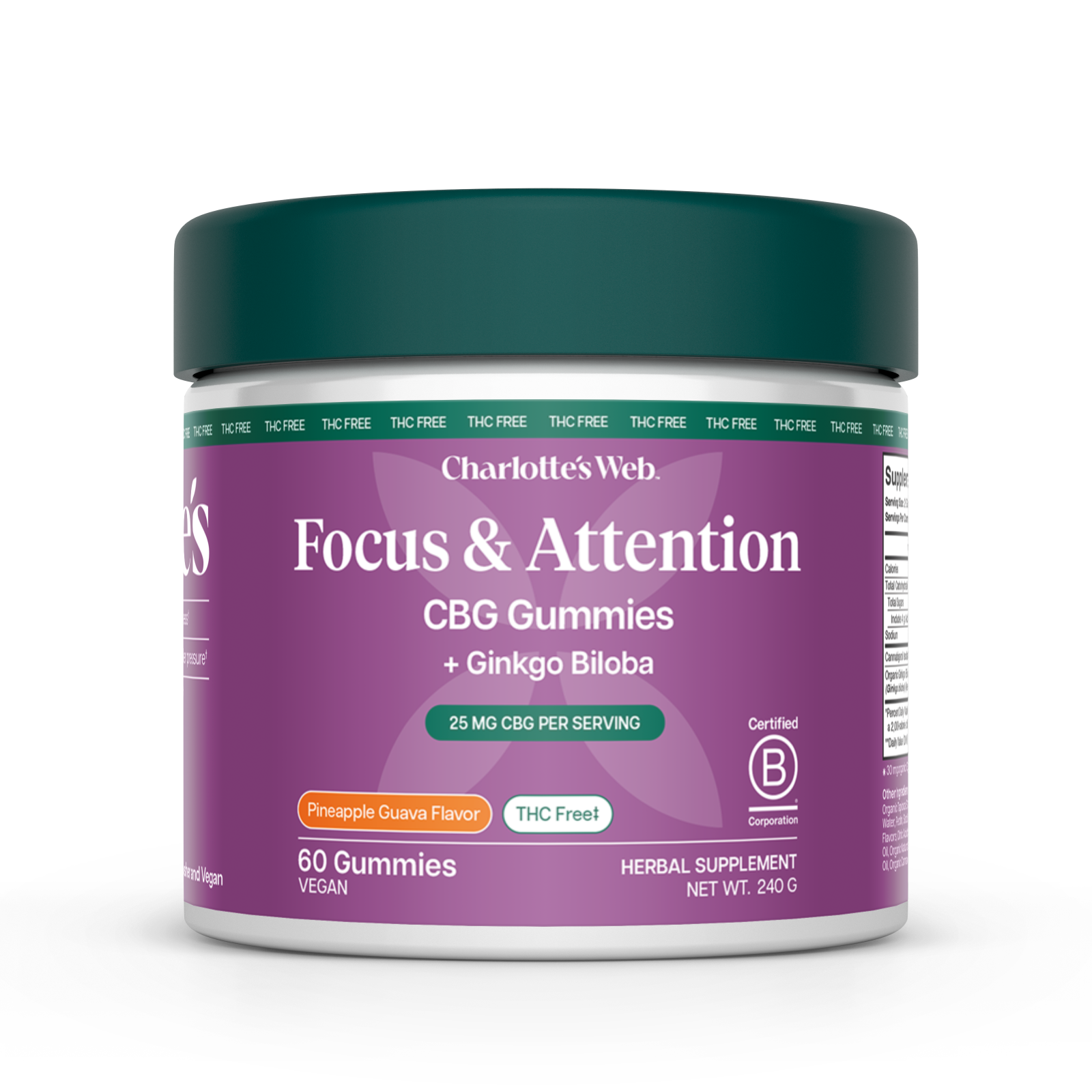 Product Image for Purple bottle of Focus and Attention CBD gummies on white background