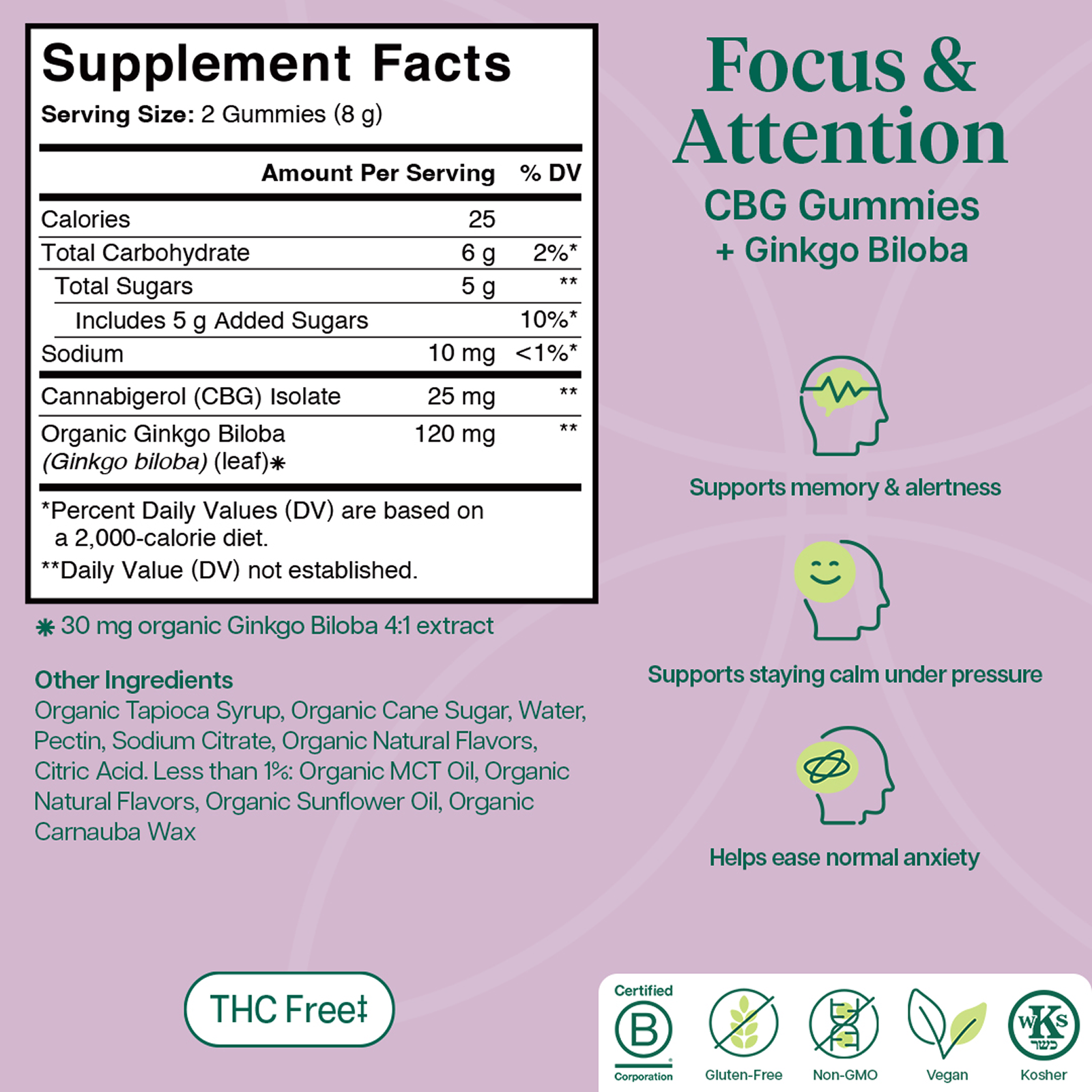 Product Image for Focus and attention CBG gummies supplement facts