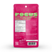Product Image for Pink packaging of 'Focus' gummy supplement with green text on a white background