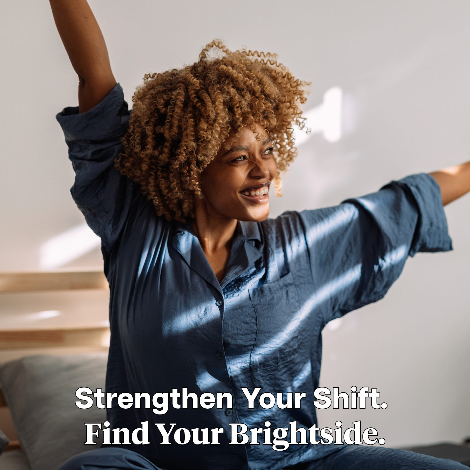 Product Image for Person stretching with text 'Strengthen Your Shift. Find Your Brightside.'