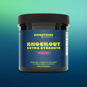 Product Image for Jar of Charlotte's Web Brightside Knockout Extra Strength gummies on a gradient background.