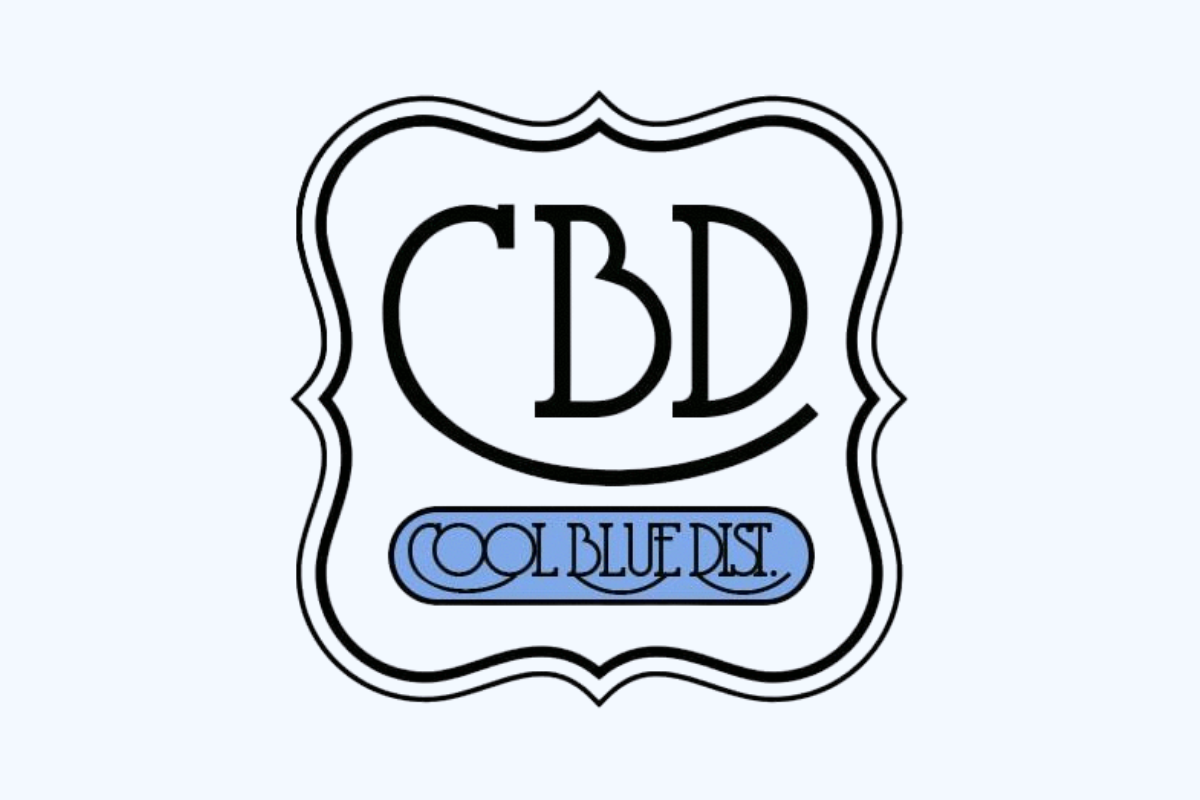 Logo with 'CBD' and 'Cool Blue Distribution' text on a light gray background