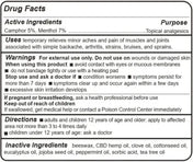 Product Image for Drug facts label for a topical analgesic product with active and inactive ingredients, uses, and warnings.