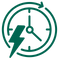 Green icon with a lightning bolt and circular design on a white background
