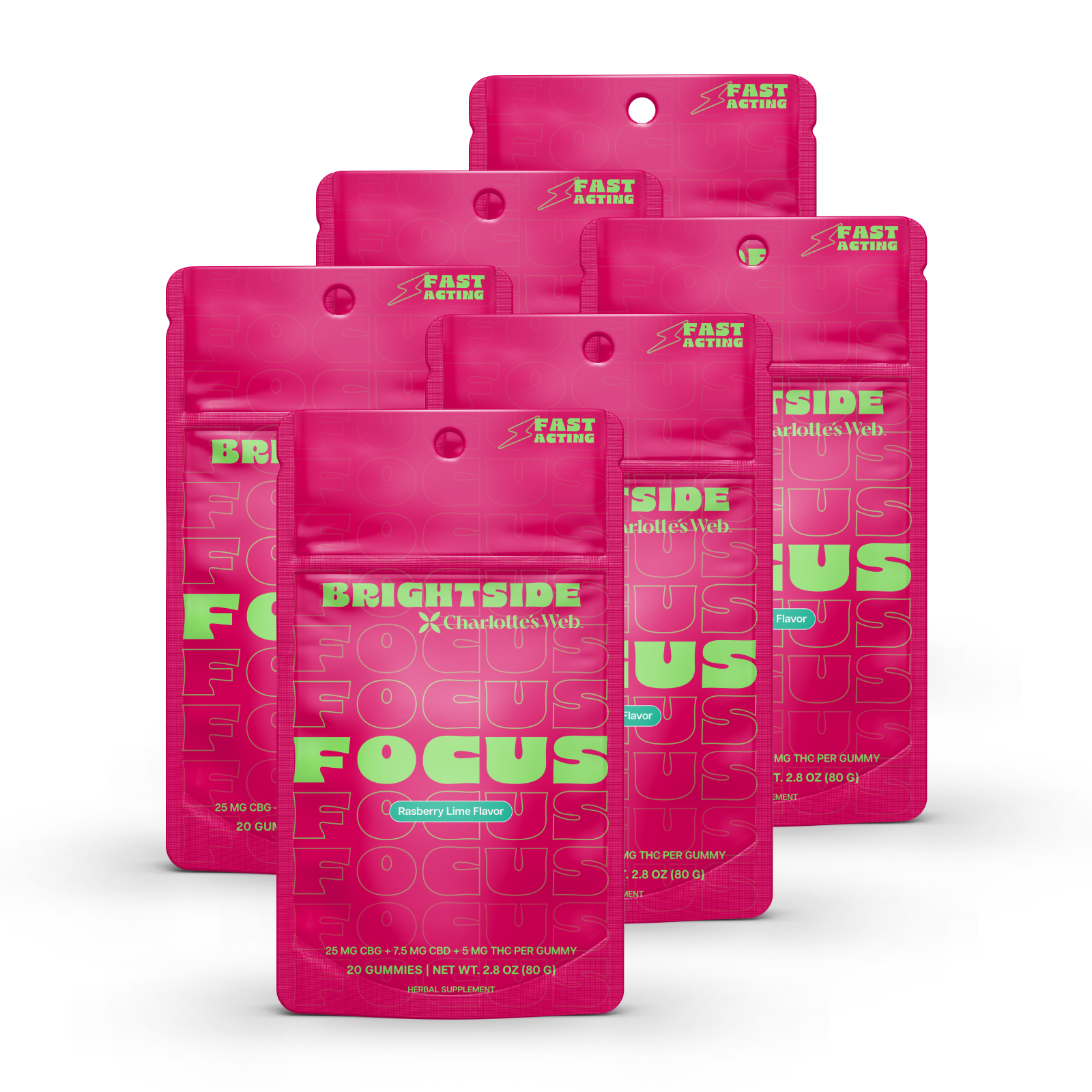Product Image for Pink packages of Brightside Focus by Charlotte&#39;s Web on a white background