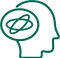 Green outline of a head with a circular design inside on a white background