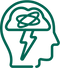 Icon of a head with a brain and lightning bolt, symbolizing lots of thought.