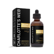 Product Image for Charlotte&#39;s Web hemp extract bottle and packaging on a white background