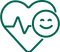 Green icon of a heart with a smiley face and heartbeat line inside on a white background