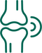 Green icon of a knee joint with sound waves, indicating joint noise or discomfort.
