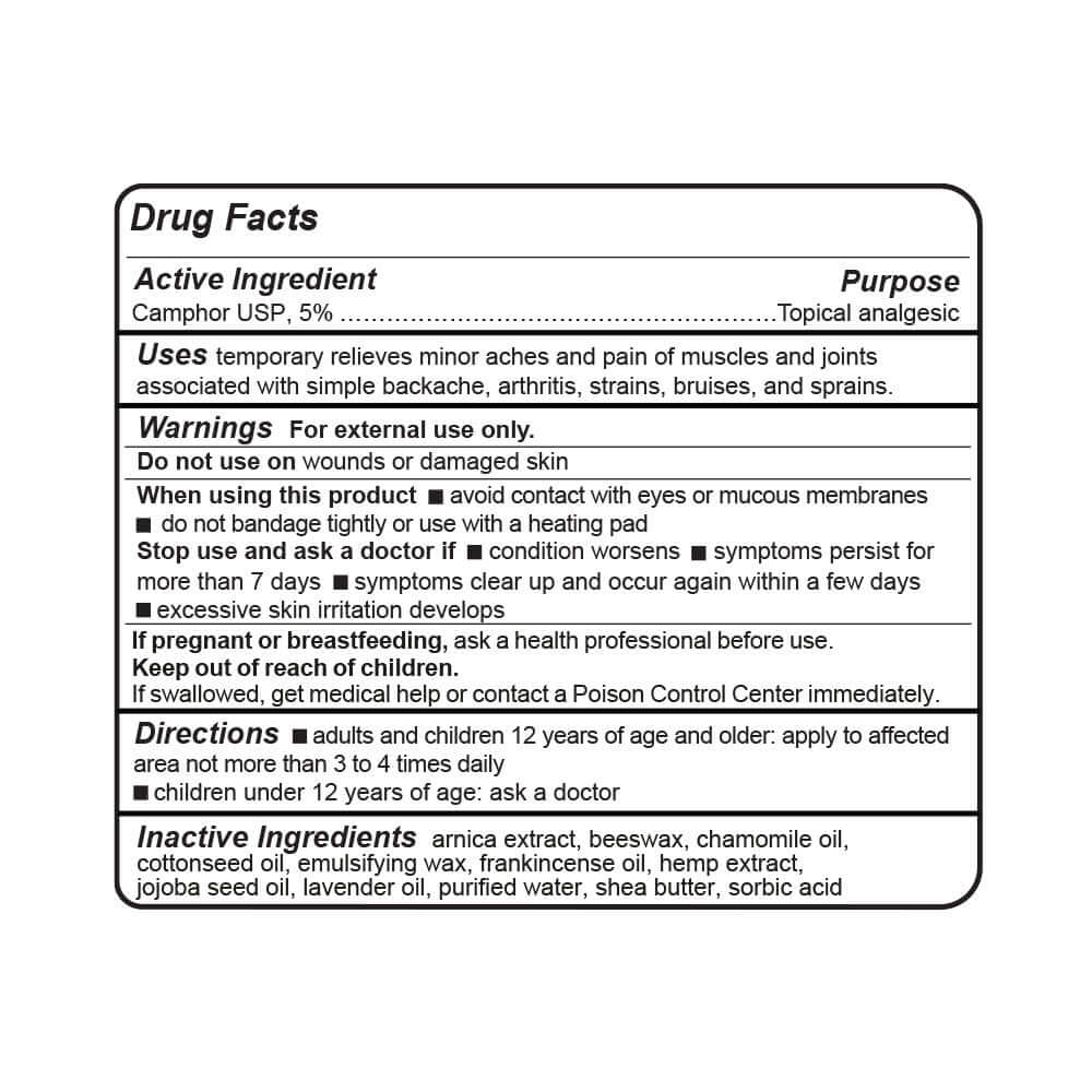 Product Image for Drug facts label for a topical analgesic product with active ingredient camphor.